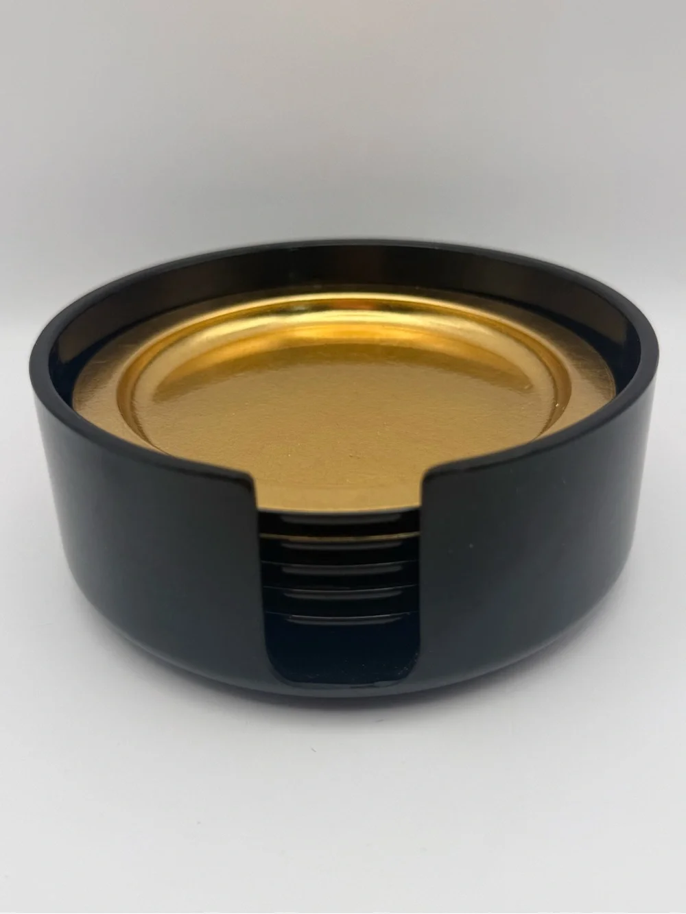Vintage Nancy Calhoun Designs Japan Black Gold Lacquer Coasters Set of 6 Holder